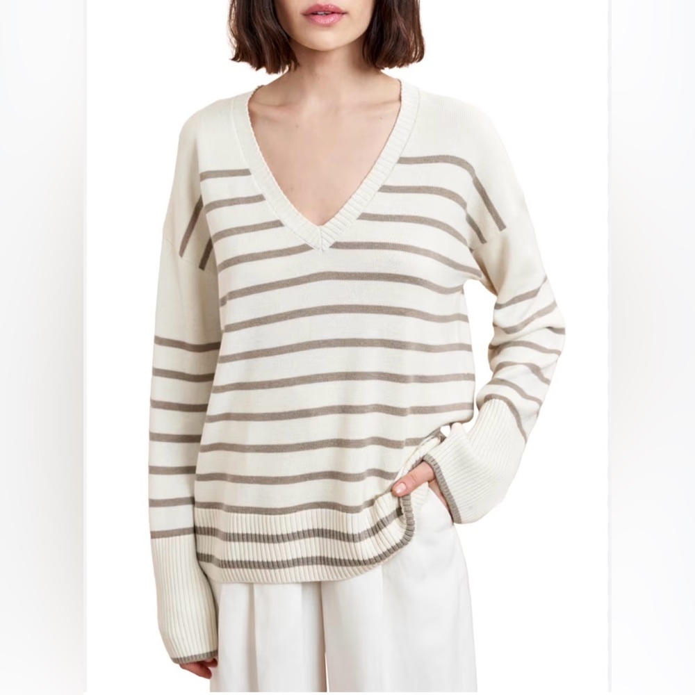 NWT La Ligne New York Antoine Silk Cashmere Striped V-Neck Sweater Size M